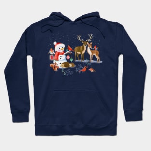 Winter forest animals with snowman Hoodie